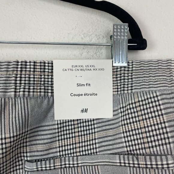 NWT H&M Women's XXL Gray Plaid Slim Fit Stretch Waist Tie Front Career Pants - Picture 6 of 10